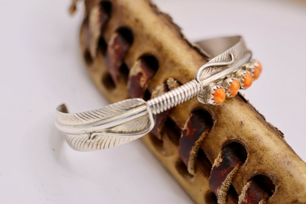 Orange Spiney Feather Cuff