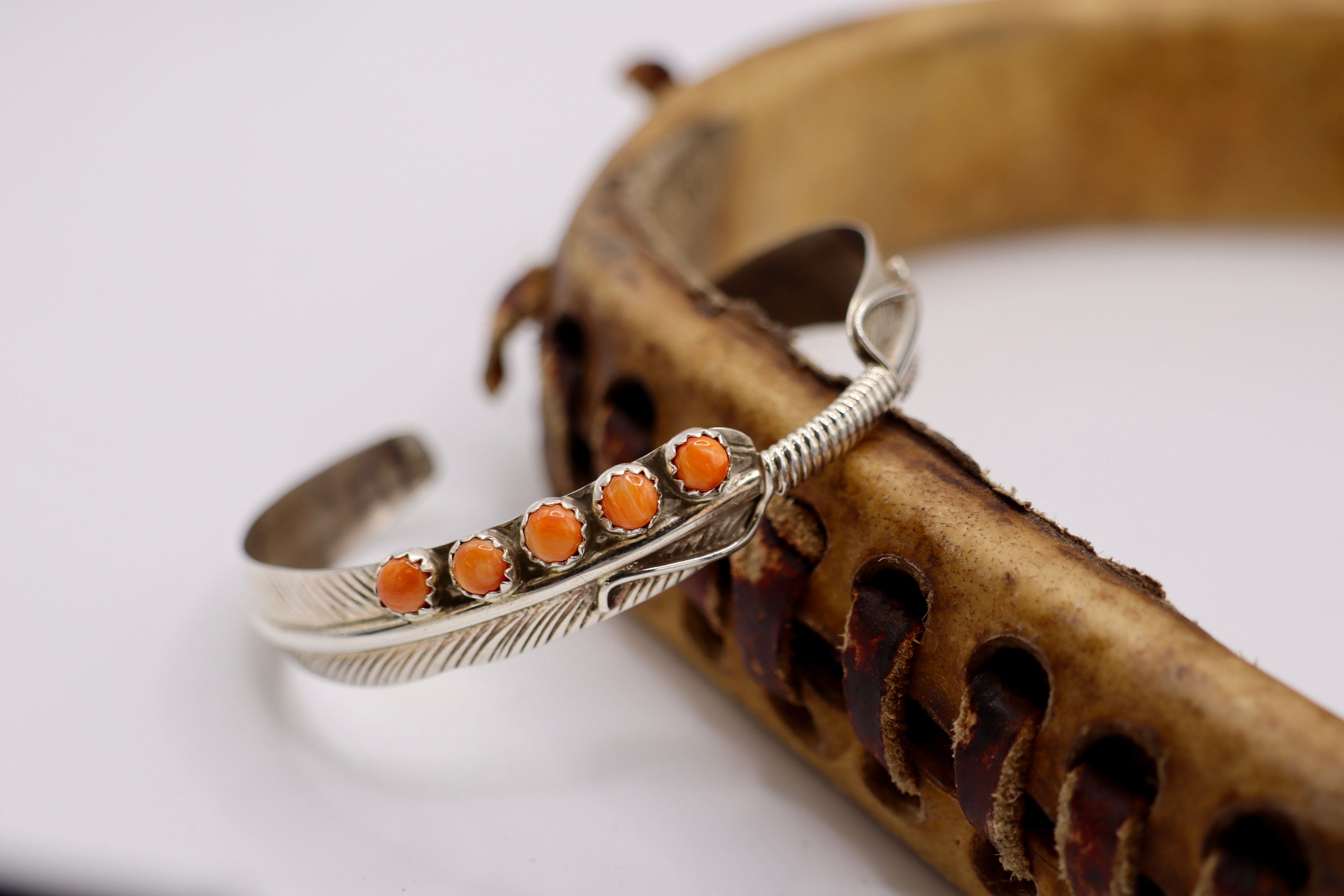 Orange Spiney Feather Cuff