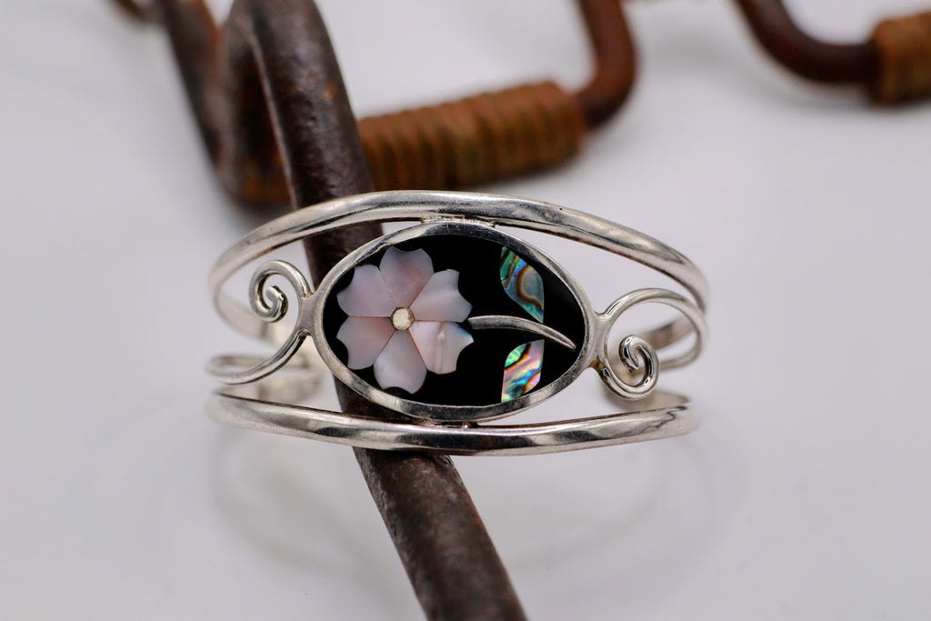 Vintage Inlay Flower Cuff