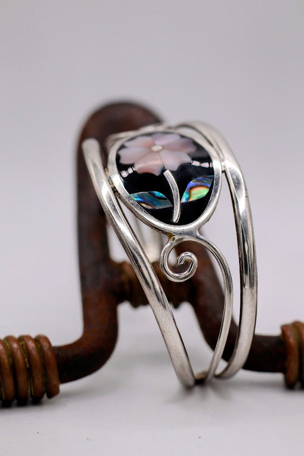 Vintage Inlay Flower Cuff