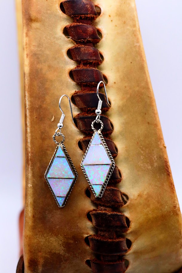 White Opal Inlay Earrings