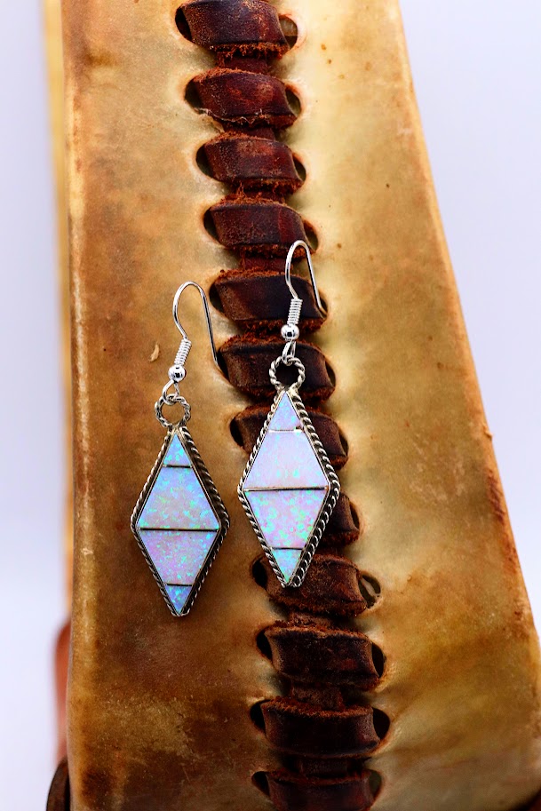 White Opal Inlay Earrings