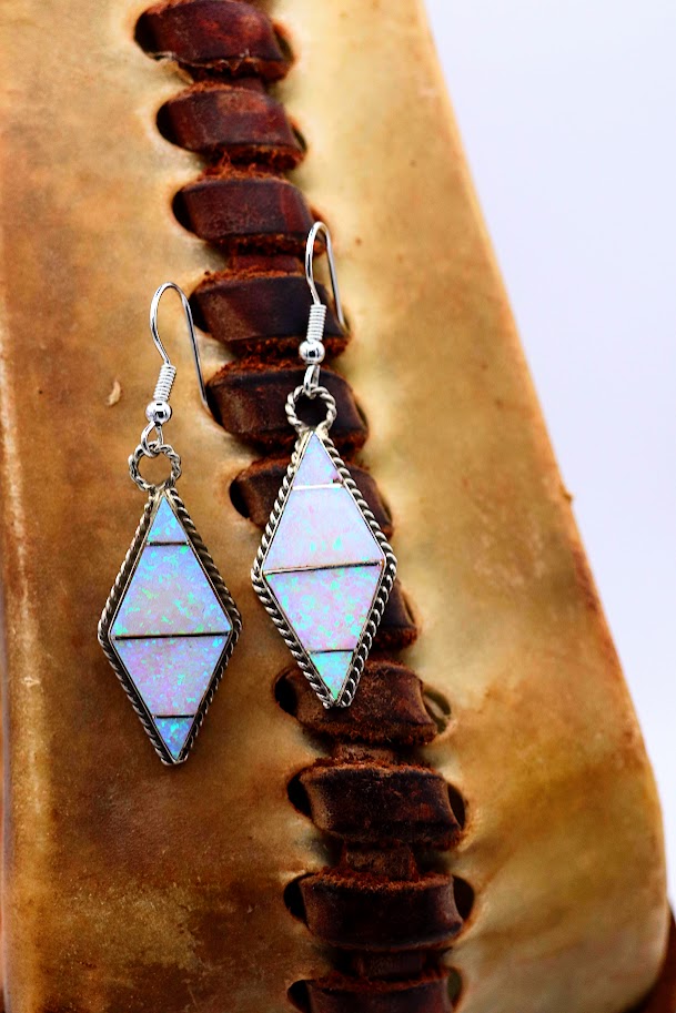 White Opal Inlay Earrings