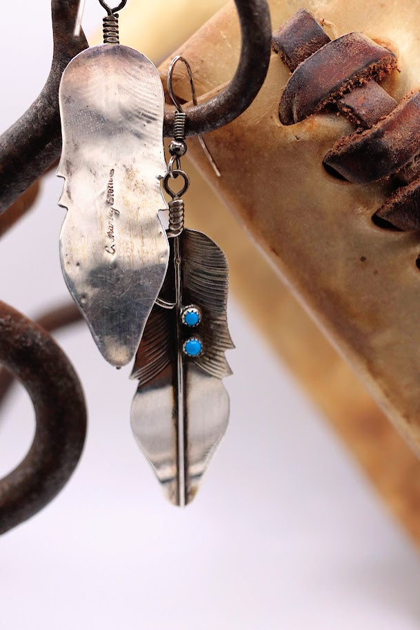 Chris Charley Two-Stone Feather Dangle Earrings