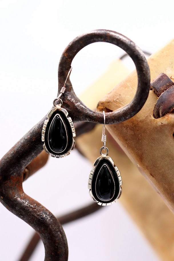 Onyx Teardrop Shadow Box Earrings