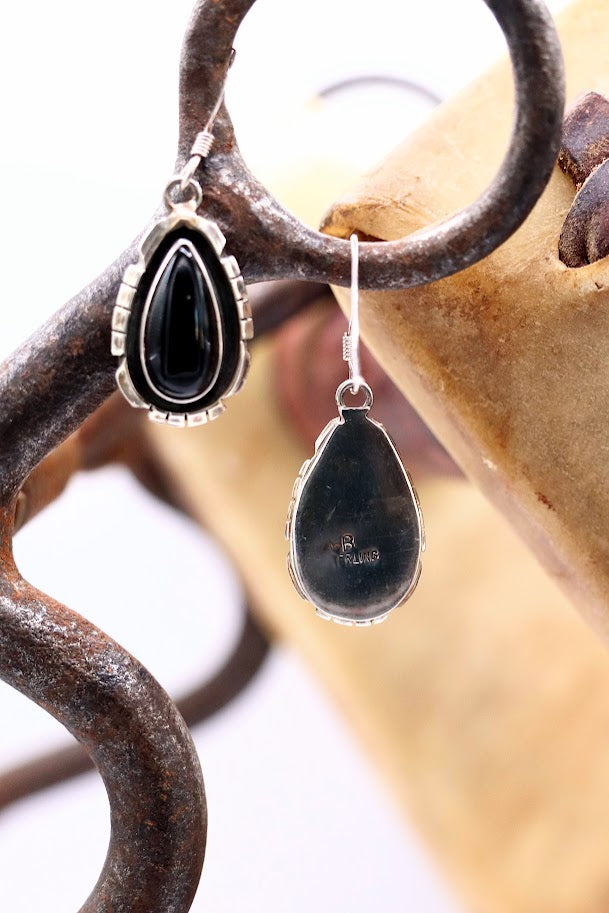 Onyx Teardrop Shadow Box Earrings