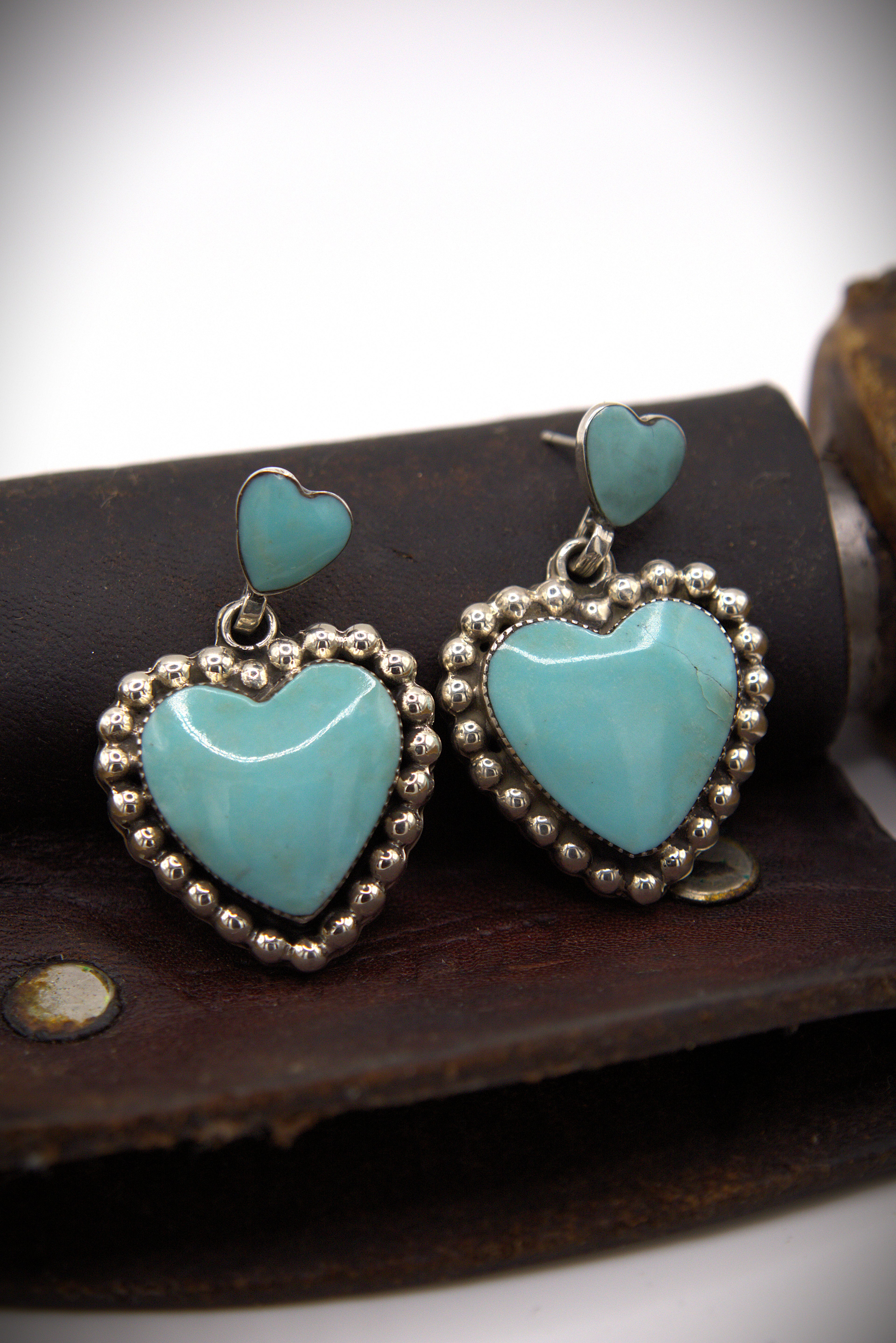 Double Turquoise Heart Earrings
